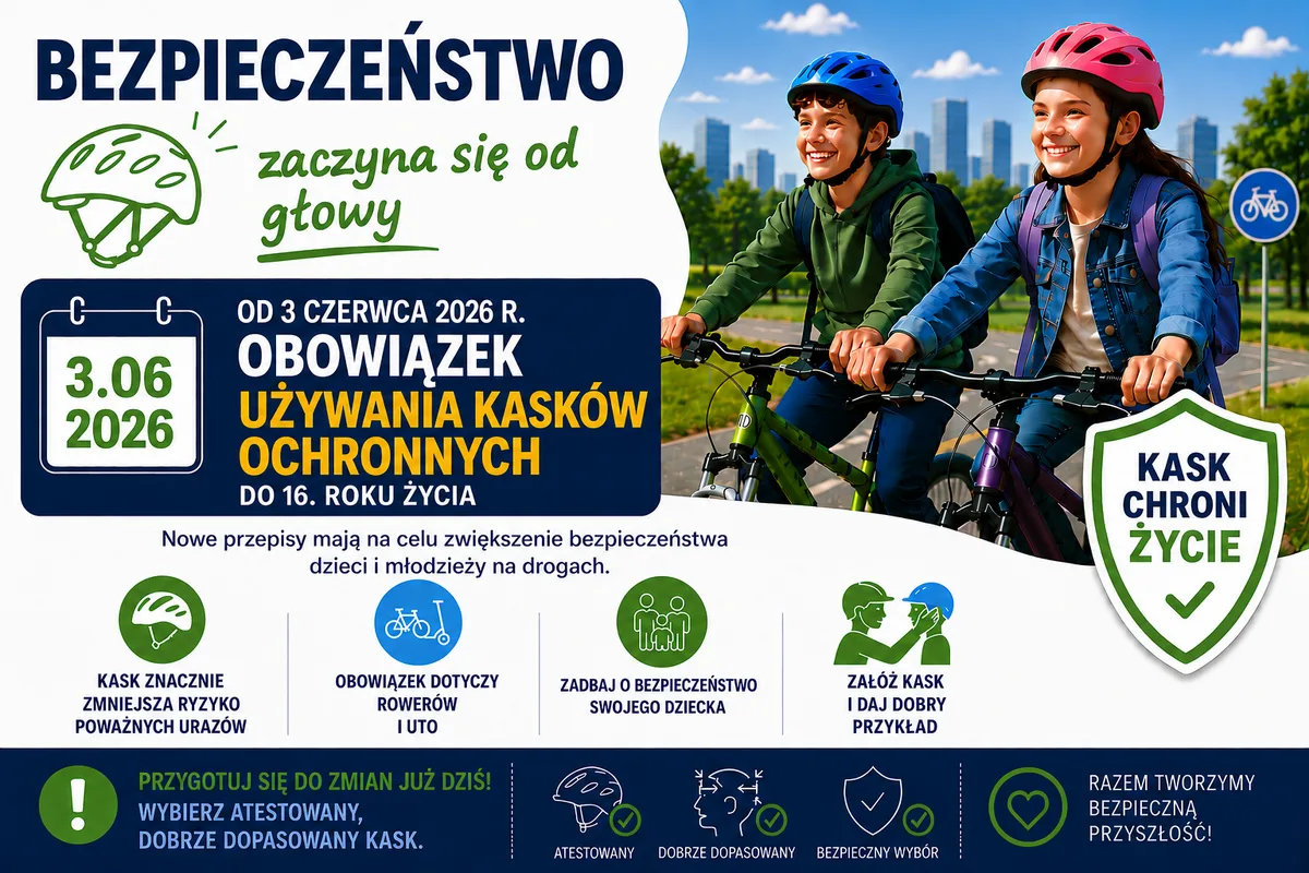Nowe przepisy drogowe dotyczące kasków od czerwca 2026 roku