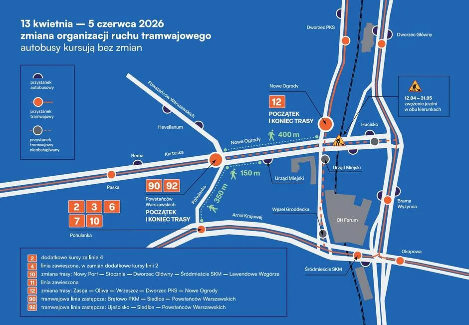 Zmiany w miejskim transporcie z powodu remontu sieci trakcyjnej